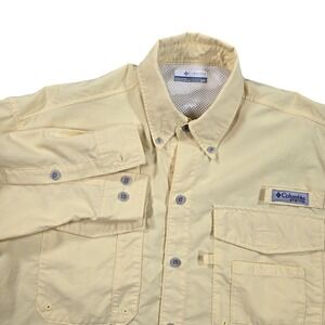 Columbia PFG Shirt Mens Small Yellow Vented Fishing Long Sleeve Button Front